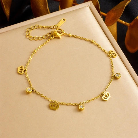 Gold Plated Stainless Steel Charm Bracelet For Women Zirconia Butterfly Crown Lightning Snowflake Key Hamsa Hand Jewelry