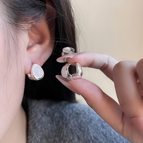Minimalist Water Drop Earrings Cat Eye Stone Geometric Ear Buckles Alloy With Copper Earring Post Elegant Women Jewelry