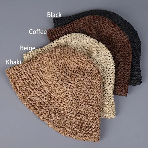 Damen Strohhut Fischerhut Gehäkelt Atmungsaktiv Faltbar Sonnenschutz Sommer Minimalistisch Bucket Hat