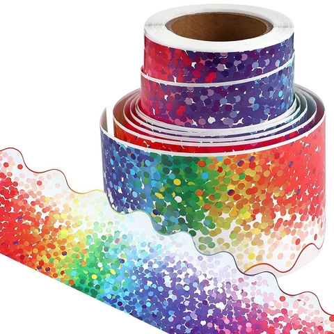 Regenbogen Punkte Bulletin Board Bordüre Aufkleber Gewellter Rand Klebend Für Klassenzimmer Tafel Büro Dekor Lebendig