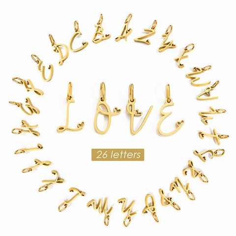 316L Stainless Steel Alphabet Pendants With Heart Detail DIY Jewelry Findings For Necklace Bracelet Gold Silver Letter Charms Women Accessory