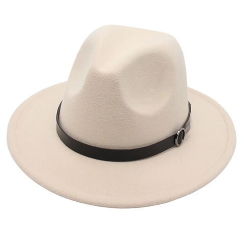 Vintage Woolen Fedora Hat Wide Brim Jazz Cap With Leather Band Metal Buckle Classic Solid Color British Style For Men Women