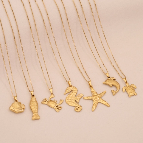 Oceaan Zeeleven Hanger Ketting Roestvrij Staal Verguld Zeepaardje Zeester Schildpad Dolfijn Vis Sieraden Voor Vrouwen