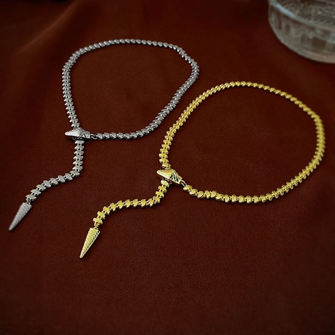 Collar En Y De Serpiente Cobre Cadena De Escamas Metálicas Colgante De Cono Geométrico Estilo Punk Ajustable Moda Para Mujer