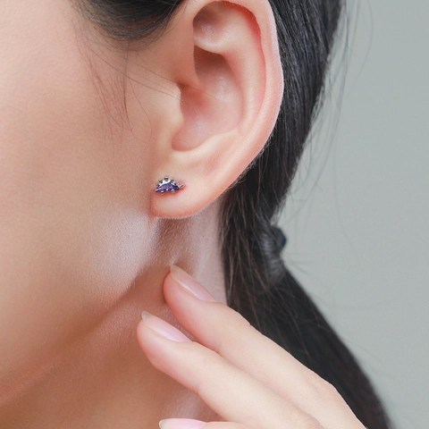 Boucles D'oreilles Dinosaure Stégosaure Mignon Argent Sterling 925 Cristal Zircon Violet Bijoux Pour Femmes