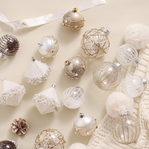 Palle Di Natale Decorazioni Appese Albero Champagne Bianco Plastica Glitter Lustrini Per Festa Casa Vetrina