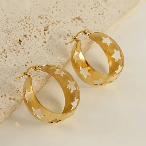 Hoop Ohrringe Edelstahl 18K Vergoldet Hohle Sterne Retro Französischer Stil Für Frauen