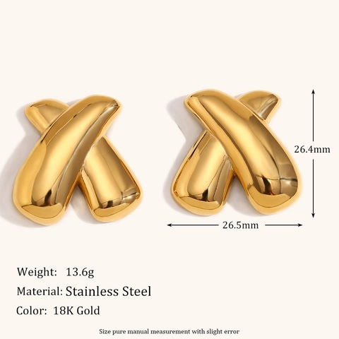 Orecchini A Lobo Geometrici Forma X Acciaio Inossidabile Placcato Oro 18K Lucidato A Specchio Gioielli Per Donna