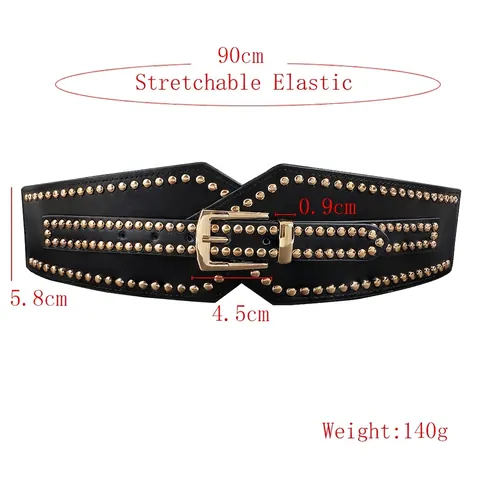 Ceinture Corset Large pour Femme avec Rivets Élastique en Cuir PU Boucle en Alliage Style Punk Rétro Ceinture Mode