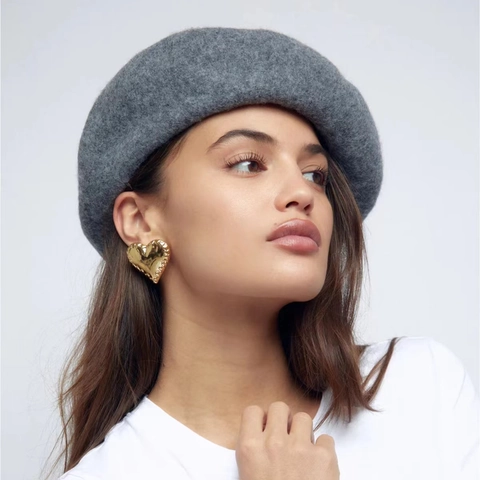 Heart Stud Earrings Stainless Steel Puffy Textured Edge Mirror Polish Chic Jewelry For Women