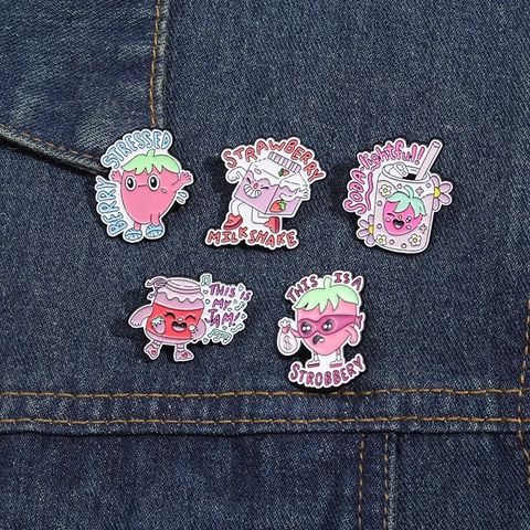 Cartoon Erdbeere Emaille Pin Set Zinklegierung Frucht Brosche Abzeichen Für Rucksack Denim Jacke Kleidung Deko Schmuck Zubehör
