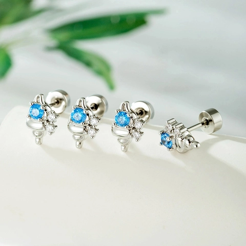 Conch Oorkraakbeen Stud Titanium Staal Koper Blauwe Zirkonia Piercing Sieraden Oceaan Stijl Niche Mode Accessoire