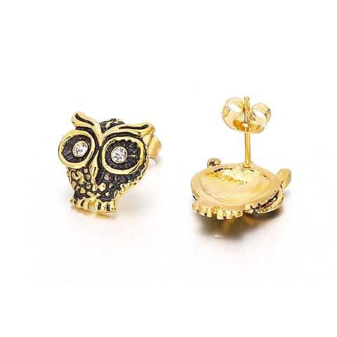 Retro Uil Oorknopjes Roestvrij Staal Met Fonkelende Strass Ogen Vintage Dierlijke Sieraden Accessoire Voor Dames Heren