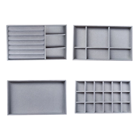 Gray Velvet Jewelry Organizer Tray Divided Display For Rings Earrings Bracelets Storage Soft Flannel Holder Showcase