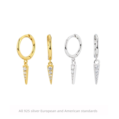 Orecchini A Cerchio Con Perno In Argento 925 E Pendente A Cono Triangolare Zirconia Cubica Stile Punk Per Donna
