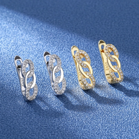 Cubic Zirconia Ketting Huggie Hoop Oorbellen Met en Oorknopje Elegante Trendy Sieraden Voor Dames