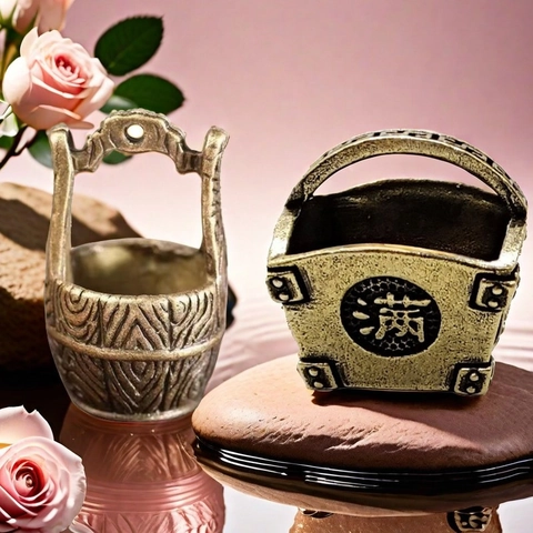 Miniature Brass Bucket Basket Keychain Vintage Bronze Car Charm Desktop Ornament Traditional Good Luck Crafts