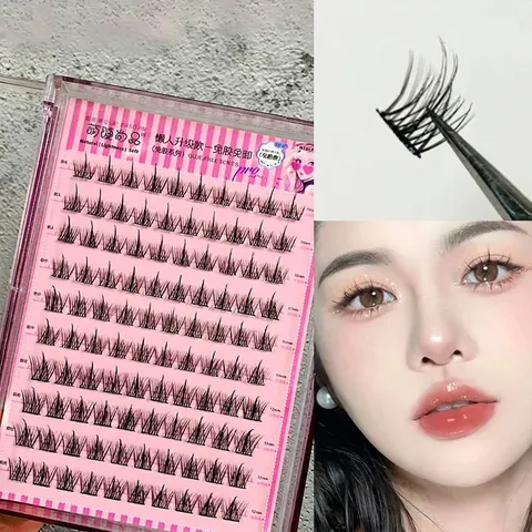 Pestañas Postizas Sin Pegamento Autoadhesivas DIY Grupos Individuales Fibra Sintética Naturales Wispy Cola De Pez Extensiones