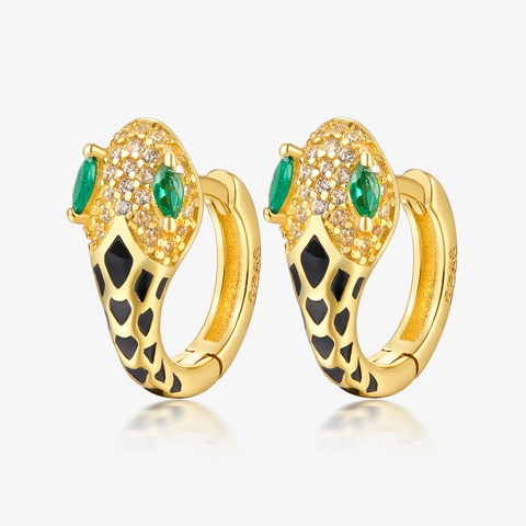 925 Sterling Silver Snake Hoop Earrings Vintage Enamel Animal Rhinestone Inlaid Gold Silver Plated Fashion Women Jewelry