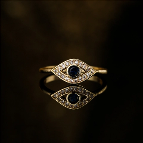 Evil Eye Offener Ring Kupfer 18K Vergoldet Zirkonia Verstellbar Fingerschmuck Für Frauen Nazar Amulett Mode Charm