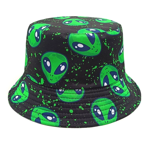 Alien Print Bucket Hat Polyester Sun Protection Outdoor Streetwear Fisherman Cap For Men Women Novelty