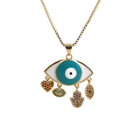 Evil Eye Anhänger Halskette Kupfer Vergoldet Bunter Zirkon Hamsa Hand Herz Lippen Anhänger Mode Schmuck Damen