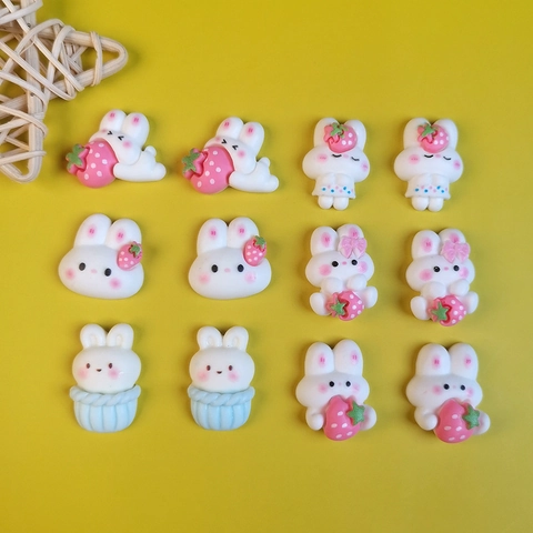 Cute Rabbit Strawberry Resin Charms Kawaii Cartoon DIY Scrapbooking Accessories For Phone Case Hair Clips Crafting Decor