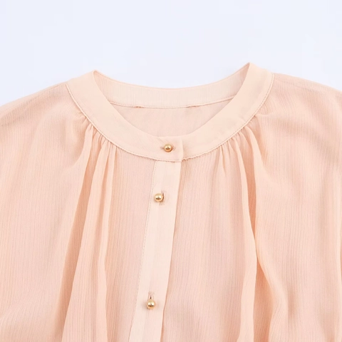 Elegante Vestido Midi Plisado de Gasa Con Cinturón Manga Larga Color Sólido Botones Delanteros Solapa Vestido Mujer Oficina