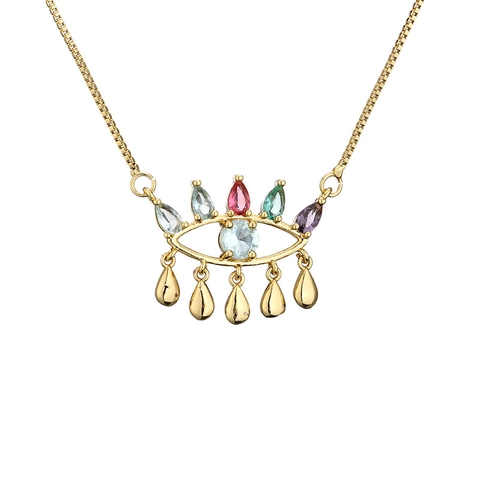 Collar Con Colgante De Ojo Turco Cobre Micro Pavé Circón Multicolor Redondo Corazón Joyería De Suerte Para Mujer