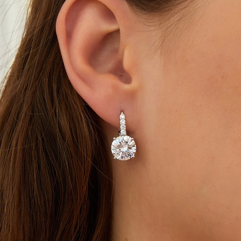 Western Fashion Copper Hoop Earrings Four-Prong Round Rhinestone Dangle Huggie Earrings Elegant Jewelry For Women Gift