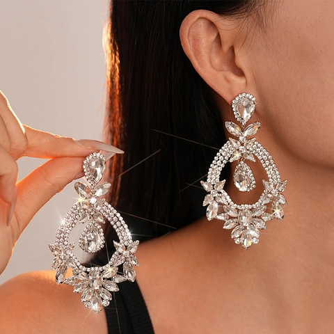 Luxe Extra Grote Legering Strass Drop Oorbellen Met 925 Sterling Zilveren Oorsteker Voor Bruiloft Feest Dames