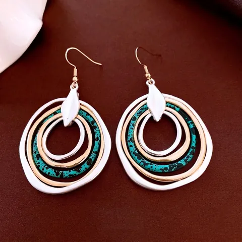 Böhmische Mehrschichtige Unregelmäßige Kreis Ohrhänger Mit 925 Sterling Silber Ohrstecker Vintage Legierung Schmuck