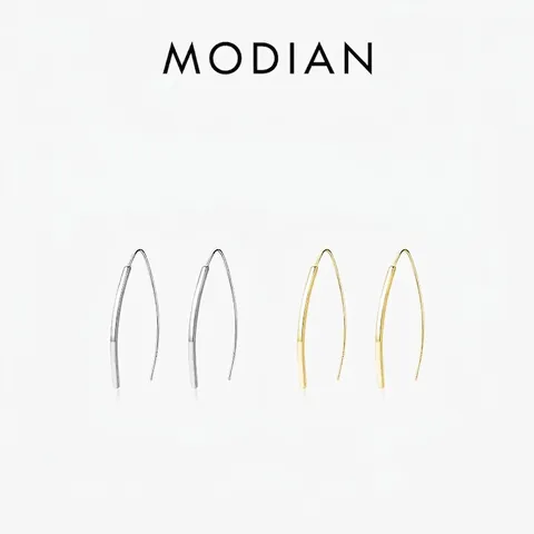 Pendientes De Plata De Ley 925 Joyería De Gancho De Línea Curva Geométrica Minimalista Para Mujer Estilo Elegante Pulido
