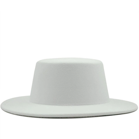Vintage Flat Top Boater Hat Wide Brim Wool Felt Jazz Hat British Gentleman Sun Protection Beach Hat For Men Women