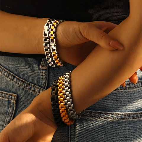 Bracciale Stile Cinturino Orologio Uomo Acciaio Inossidabile Design Geometrico Business Minimalista Gioielli Cool