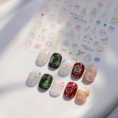 Kerst Nagelstickers 5D Reliëf Stickers Kerstman Sneeuwpop Rendier Zelfklevend Feestelijke Manicure Decoratie Vrouwen