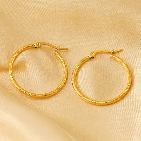 Stainless Steel 18K Gold Plated Hoop Earrings For Women Exaggerated Spiral Threaded Texture Geometric Round Stylish