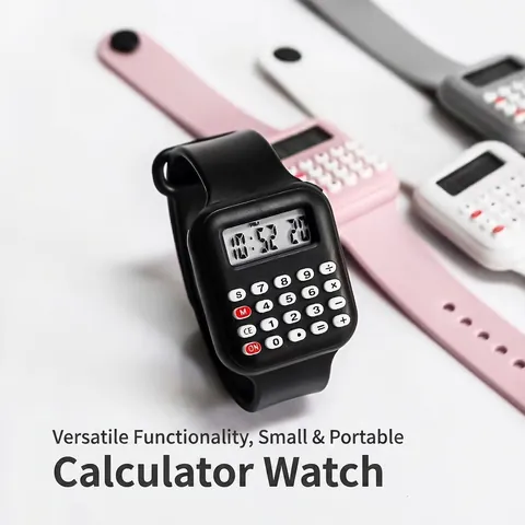 Mini Orologio Calcolatrice Elettronica per Bambini Multifunzionale Matematica Aritmetica Data LCD Digitale Orologio da Polso in Silicone per Bambini