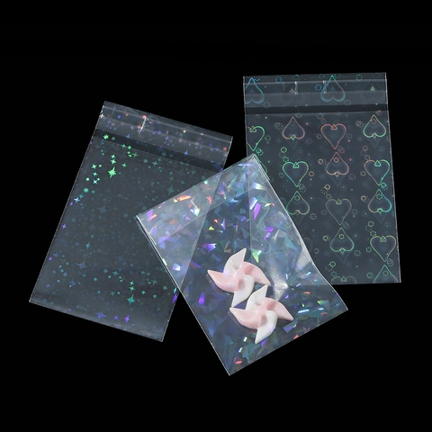 Holographic Laser Transparent OPP Plastic Packaging Bags For Jewelry Beads Cards Gift With Hanging Hole And Self Adhesive Seal