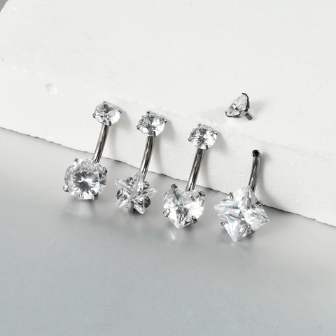 G23 Titan Bauchpiercing Ring Zirkonia Eingelegt Herz Birne Stern Quadrat Geometrisch Innengewinde Bauchnabelpiercing Körperschmuck