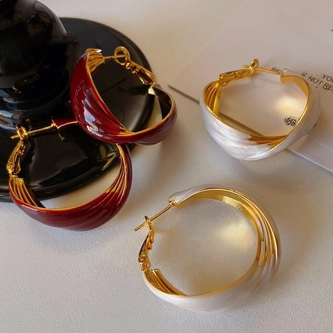 Orecchini A Cerchio Intrecciati Vintage Per Donna Con Perno In Argento Smalto Lucido Gioielli A Forma Di C