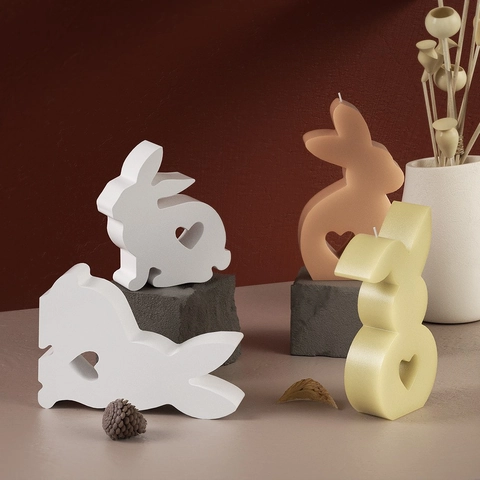3D Bunny Rabbit Silicone Mold With Heart Shape Hollow For DIY Handmade Candle Plaster Resin Making Easter Gift