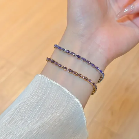 Lila Zirkon Tennis Armband Elegantes Kupfer Ovalschliff Edelstein Handschmuck Für Damen Minimalistischer Luxus Stil