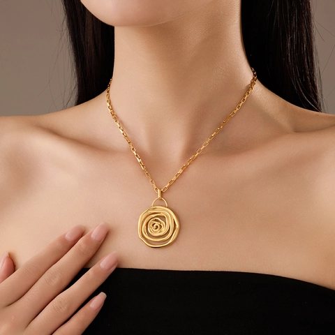 Minimalist Spiral Rose Pendant Necklace Stainless Steel Elegant Box Chain For Women Fashion Jewelry