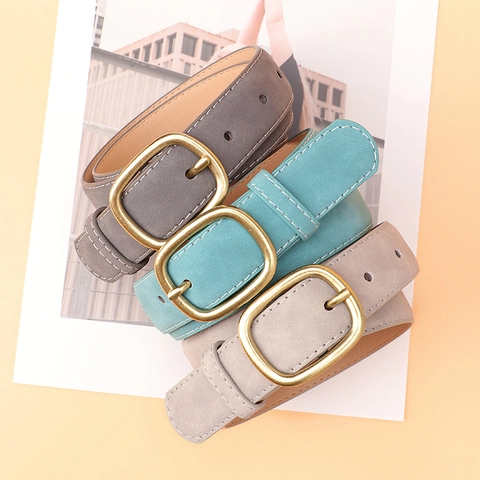 Women Fashion Faux Suede Belt Retro Alloy Oval Pin Buckle Waistband For Jeans Casual Decorative Minimalist Ladies Belt
