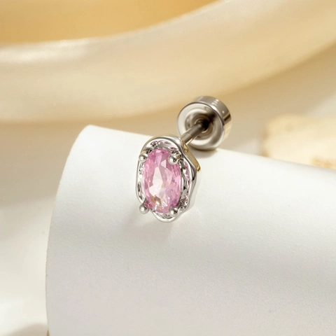 Oval Zircon Ear Cartilage Stud Titanium Steel Copper Piercing Jewelry Screw Back Simple Geometric Style For Women