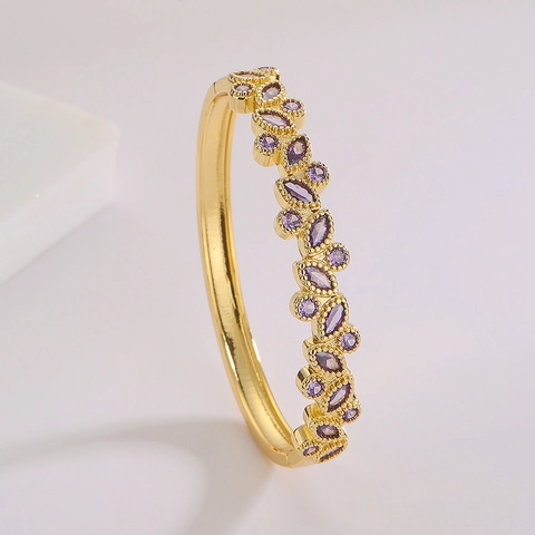 Brazalete De Cobre Con Circonita De Corte Marquise Para Mujer Chapado En Oro Geométrico Bisagra Joyería De Lujo