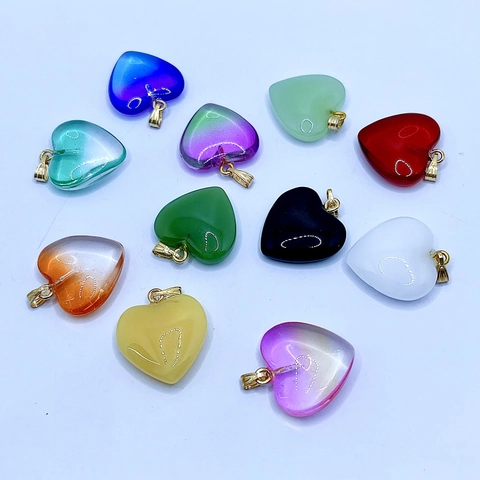 Herz Anhänger Charm Farbiges Glas Mit Vergoldeter Kupferöse Modeschmuck Für Damen