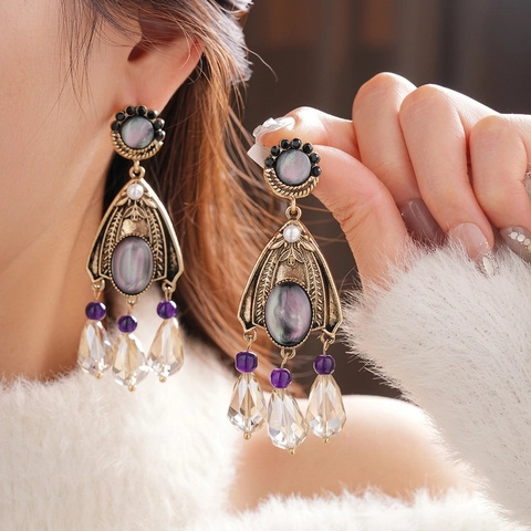Orecchini Pendenti Con Nappa E Perno In Argento Lega Strass Cristallo Artificiale Perla Artificial Vintage Barocco Donna