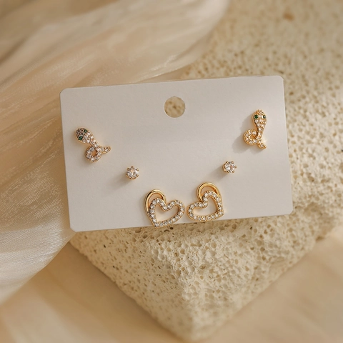 Copper Zircon Stud Earrings 18K Gold Plated Mini Geometric Heart Star Snake Fashion Jewelry Women Copper Earring Post